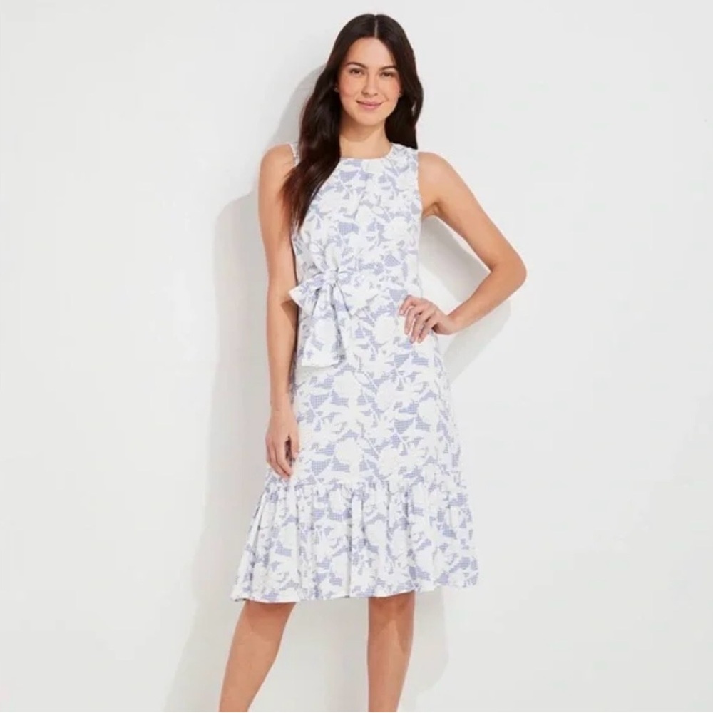 Vineyard Vines White and Light Blue Floral Midi Dress